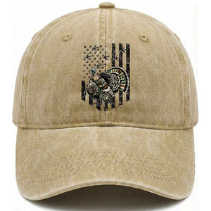 Turkey Hunter Washed Cotton Baseball Cap Patriotic American Flag Gift TS12 Washed Cap Universal Fit Khaki Print Your Wear