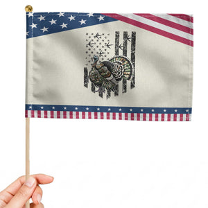 Turkey Hunter Patriotic Handheld Flag Patriotic American Flag Gift TS12 Modern 8.2" × 5.5" Beige Blue Print Your Wear