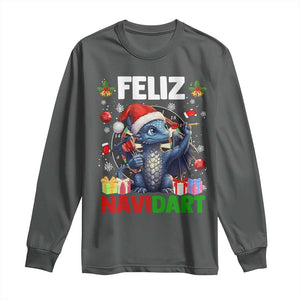 Funny Dragon Throwing Dart Christmas Gift Long Sleeve Shirt Feliz Navidart TS12 Dark Heather Print Your Wear