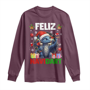 Funny Dragon Throwing Dart Christmas Gift Long Sleeve Shirt Feliz Navidart TS12 Maroon Print Your Wear
