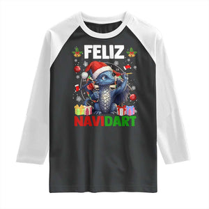 Funny Dragon Throwing Dart Christmas Gift Raglan Shirt Feliz Navidart TS12 Black White Print Your Wear