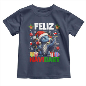 Funny Dragon Throwing Dart Christmas Gift Toddler T Shirt Feliz Navidart TS12 Navy Print Your Wear