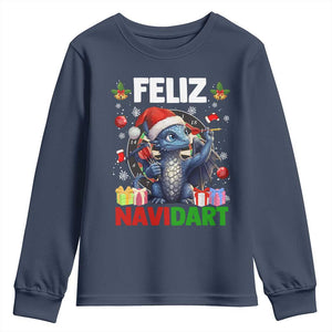 Funny Dragon Throwing Dart Christmas Gift Youth Sweatshirt Feliz Navidart TS12 Navy Print Your Wear