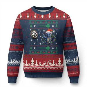 Funny Dragon Throwing Dart Ugly Christmas Sweater Ugly Xmas Dart Player Gift TS12 Navy Red Print Your Wear