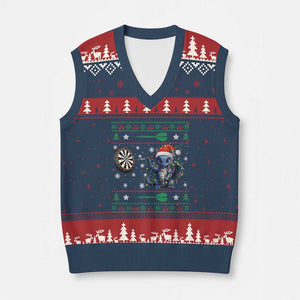 Funny Dragon Throwing Dart V-Neck Knit Sweater Vest Ugly Xmas Dart Player Gift TS12 Navy Red Print Your Wear