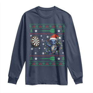 Funny Dragon Throwing Dart Long Sleeve Shirt Ugly Christmas Dart Player Gift TS12 Navy Print Your Wear