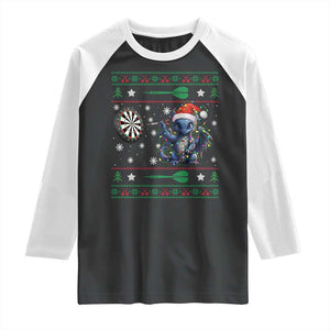 Funny Dragon Throwing Dart Raglan Shirt Ugly Christmas Dart Player Gift TS12 Black White Print Your Wear