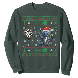 Funny Dragon Throwing Dart Sweatshirt Ugly Christmas Dart Player Gift TS12 Dark Forest Green Print Your Wear