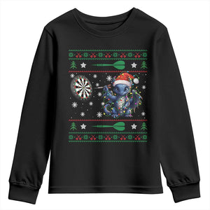 Funny Dragon Throwing Dart Youth Sweatshirt Ugly Christmas Dart Player Gift TS12 Black Print Your Wear