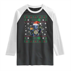 Ugly Christmas Dragon Dart Player Raglan Shirt Gift For Dartist TS12 Black White Print Your Wear