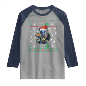 Ugly Christmas Dragon Dart Player Raglan Shirt Gift For Dartist TS12 Sport Gray Navy Print Your Wear
