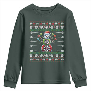 Funny Snowman Dartboard Youth Sweatshirt Dartist Ugly Christmas Gift TS12 Dark Forest Green Print Your Wear
