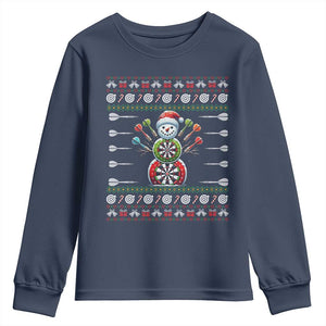 Funny Snowman Dartboard Youth Sweatshirt Dartist Ugly Christmas Gift TS12 Navy Print Your Wear
