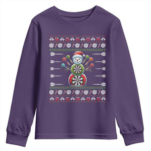 Funny Snowman Dartboard Youth Sweatshirt Dartist Ugly Christmas Gift TS12 Purple Print Your Wear