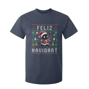 Santa Cat Feliz Navidart T Shirt For Kid Funny Dartist Ugly Christmas Gift TS12 Navy Print Your Wear