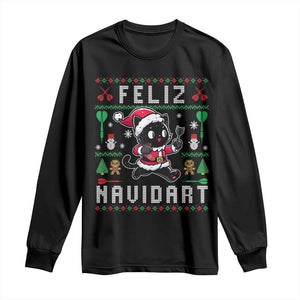 Santa Cat Feliz Navidart Long Sleeve Shirt Funny Dartist Ugly Christmas Gift TS12 Black Print Your Wear
