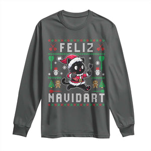 Santa Cat Feliz Navidart Long Sleeve Shirt Funny Dartist Ugly Christmas Gift TS12 Dark Heather Print Your Wear