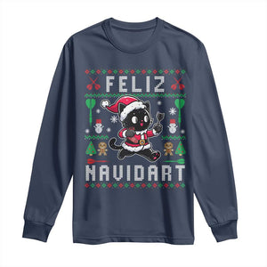 Santa Cat Feliz Navidart Long Sleeve Shirt Funny Dartist Ugly Christmas Gift TS12 Navy Print Your Wear