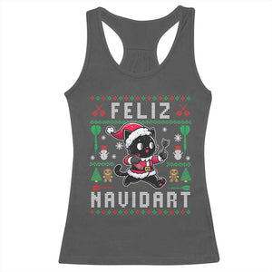 Santa Cat Feliz Navidart Racerback Tank Top Funny Dartist Ugly Christmas Gift TS12 Dark Heather Print Your Wear