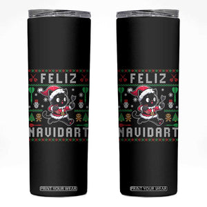 Santa Cat Feliz Navidart Skinny Tumbler Funny Dartist Ugly Christmas Gift TS12 Black Print Your Wear