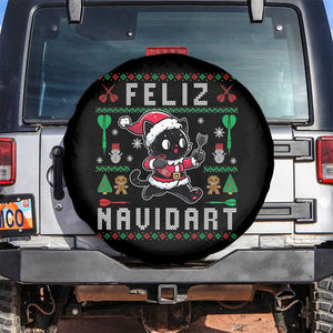 Santa Cat Feliz Navidart Spare Tire Cover Funny Dartist Ugly Christmas Gift TS12 No hole Black Print Your Wear