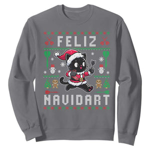 Santa Cat Feliz Navidart Sweatshirt Funny Dartist Ugly Christmas Gift TS12 Charcoal Print Your Wear