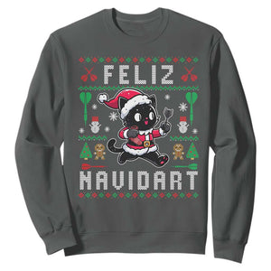 Santa Cat Feliz Navidart Sweatshirt Funny Dartist Ugly Christmas Gift TS12 Dark Heather Print Your Wear