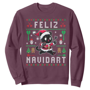 Santa Cat Feliz Navidart Sweatshirt Funny Dartist Ugly Christmas Gift TS12 Maroon Print Your Wear