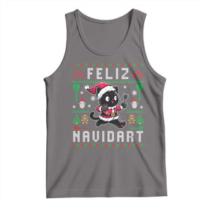 Santa Cat Feliz Navidart Tank Top Funny Dartist Ugly Christmas Gift TS12 Deep Heather Print Your Wear