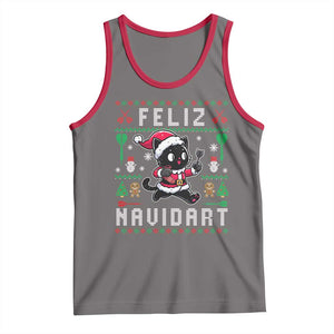 Santa Cat Feliz Navidart Tank Top Funny Dartist Ugly Christmas Gift TS12 Deep Heather Red Print Your Wear