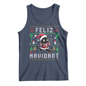 Santa Cat Feliz Navidart Tank Top Funny Dartist Ugly Christmas Gift TS12 Navy Print Your Wear