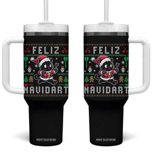 Santa Cat Feliz Navidart Tumbler With Handle Funny Dartist Ugly Christmas Gift TS12 One Size: 40 oz Black Print Your Wear