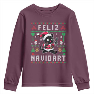 Santa Cat Feliz Navidart Youth Sweatshirt Funny Dartist Ugly Christmas Gift TS12 Maroon Print Your Wear