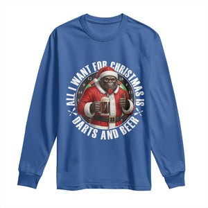 Funny Santa Bigfoot Dartist Beer Lover Long Sleeve Shirt Merry Dartsmas Christmas Gift TS12 Royal Blue Print Your Wear