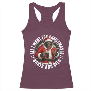 Funny Santa Bigfoot Dartist Beer Lover Racerback Tank Top Merry Dartsmas Christmas Gift TS12 Maroon Print Your Wear