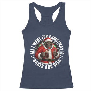 Funny Santa Bigfoot Dartist Beer Lover Racerback Tank Top Merry Dartsmas Christmas Gift TS12 Navy Print Your Wear