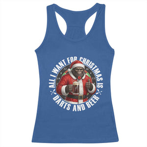 Funny Santa Bigfoot Dartist Beer Lover Racerback Tank Top Merry Dartsmas Christmas Gift TS12 Royal Blue Print Your Wear