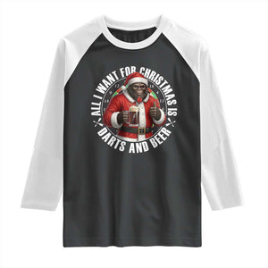 Funny Santa Bigfoot Dartist Beer Lover Raglan Shirt Merry Dartsmas Christmas Gift TS12 Black White Print Your Wear