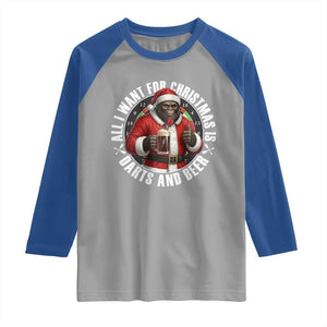 Funny Santa Bigfoot Dartist Beer Lover Raglan Shirt Merry Dartsmas Christmas Gift TS12 Sport Gray Royal Print Your Wear