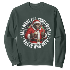 Funny Santa Bigfoot Dartist Beer Lover Sweatshirt Merry Dartsmas Christmas Gift TS12 Dark Forest Green Print Your Wear