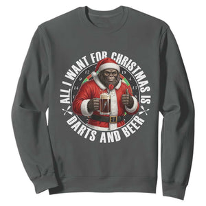 Funny Santa Bigfoot Dartist Beer Lover Sweatshirt Merry Dartsmas Christmas Gift TS12 Dark Heather Print Your Wear