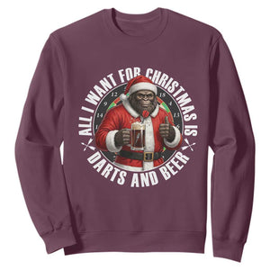 Funny Santa Bigfoot Dartist Beer Lover Sweatshirt Merry Dartsmas Christmas Gift TS12 Maroon Print Your Wear