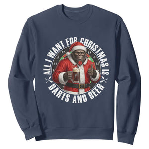 Funny Santa Bigfoot Dartist Beer Lover Sweatshirt Merry Dartsmas Christmas Gift TS12 Navy Print Your Wear