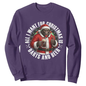 Funny Santa Bigfoot Dartist Beer Lover Sweatshirt Merry Dartsmas Christmas Gift TS12 Purple Print Your Wear