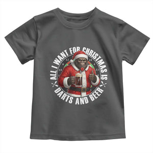Funny Santa Bigfoot Dartist Beer Lover Toddler T Shirt Merry Dartsmas Christmas Gift TS12 Dark Heather Print Your Wear