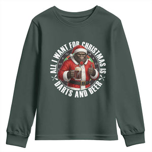 Funny Santa Bigfoot Dartist Beer Lover Youth Sweatshirt Merry Dartsmas Christmas Gift TS12 Dark Forest Green Print Your Wear