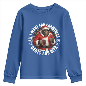 Funny Santa Bigfoot Dartist Beer Lover Youth Sweatshirt Merry Dartsmas Christmas Gift TS12 Royal Blue Print Your Wear