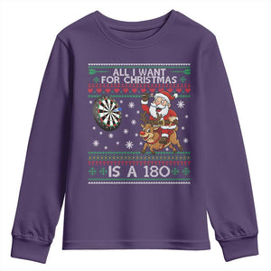 All I Want For Christmas Is A 180 Youth Sweatshirt Santa Dart Player Xmas Gift TS12 Purple Print Your Wear