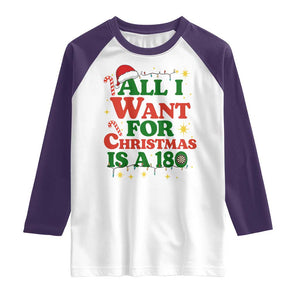 Funny Dart Player Raglan Shirt All I Want For Christmas Is A 180 TS12 White Purple Print Your Wear