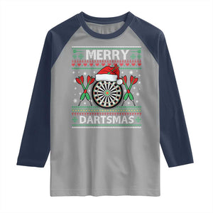 Christmas Dart Player Gift Raglan Shirt Merry Dartsmas TS12 Sport Gray Navy Print Your Wear